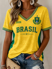 Damen-Geschenk für Fußballfans, lässiges V-Neck T-Shirt mit Aufdruck