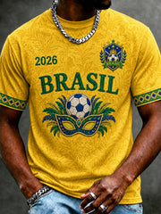 Men's Brazil Football Fan Gift Short Sleeve T-shirt