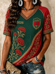 Damen 2026 Marokko Fußball V-Ausschnitt T-Shirts