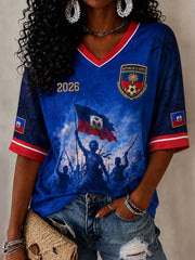 Damen Haiti Fußball V-Neck Tops 2026