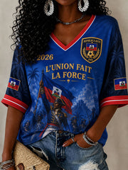Damen Haiti Fußball-V-Neck-Tops 2026