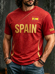Herren T-Shirt mit kurzen Ärmeln und Print, inspiriert von der spanischen Fußballnationalmannschaft