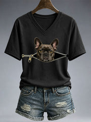 Damen Lustiges Französische Bulldogge Print T-Shirt