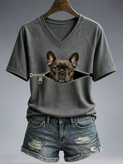Damen Lustiges Französische Bulldogge Print T-Shirt