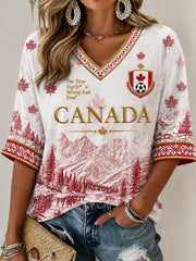 Damen Kanada Soccer Grafik Freizeit T-Shirt