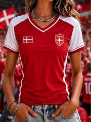 Damen Dänemark Fußball Kurzarm T-Shirt
