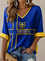 Women's Swedish Football Print Casual T-shirt