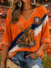Damen-Geschenk für Fußballfans: Lässiges V-Ausschnitt-T-Shirt mit Aufdruck