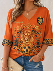 Women's Gift For Football Fans Print Casual Half-Sleeve Waffle T-shirt