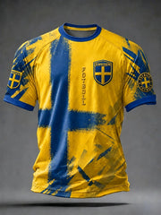 Herren T-Shirt mit schwedischem Fußball-Aufdruck, kurzärmelig, leger