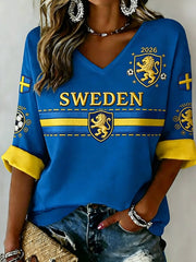 Damen Schwedische Fußball Bedruckte Freizeit-T-Shirt