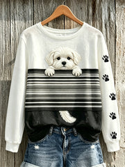 Damen Sweatshirt mit Malteser-Hund und Pfotenabdruck im Colorblock-Design