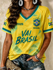 Brasilianische Damen-Fußball-V-Ausschnitt-T-Shirts