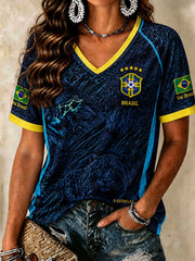 Damen T-Shirts mit V-Ausschnitt – Brasilianische Fußballnationalmannschaft