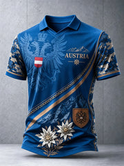 Herren-Poloshirt mit österreichischer Edelweiss-Flaggenprint und lässigem Schnitt