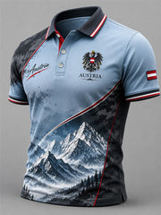 Herren-Polohemd mit lässigem Schneelandschafts-Print