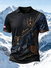 Herren-Polohemd mit österreichischem Bergmotiv als Kunstdruck