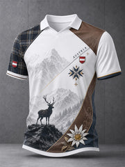 Herren-Polo-Shirt mit österreichischem Bergmotiv als Kunstdruck, leger