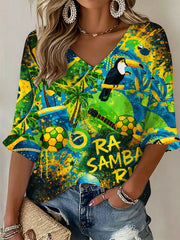 Damen Brasilianischer Fußball Print Freizeit T-Shirt