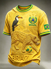 Herren T-Shirt mit brasilianischem Fußballmuster und kurzen Ärmeln