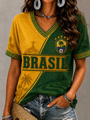 Damen Brasilien Fußball Fan Geschenk Kurzarm T-Shirt
