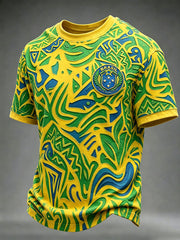 Herren T-Shirt mit lässigem Kurzarm und brasilianischem Fußballmuster