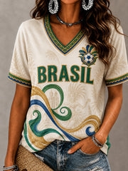 Damen Brasilien Fußball Fan Geschenk Kurzarm T-Shirt