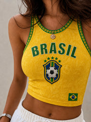 Damen Brasilien Fußball-Fan Geschenk Print Freizeit Weste