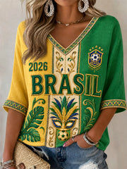 Women's Gift For Football Fans Print Casual Half-Sleeve V-Neck T-Shirt