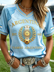 Damen Vamos Argentina Sonne & Fußball T-Shirt mit Kurzarm
