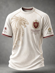 Herren T-Shirt mit walisischem Drachen-Print, kurzärmelig, leger