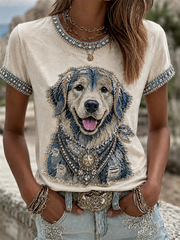 Damen T-Shirt mit Hunde-Cowboy-Print