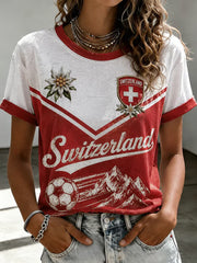 Schweizer Frauenfußball Fan T-Shirt mit Rundhalsausschnitt