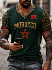 Herren V-Neck T-Shirt mit Marokko-Print