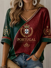 Damen lässiges T-Shirt mit portugiesischem Fußball-Print
