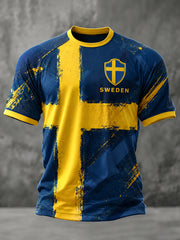 Herren Schwedischer Fußball bedrucktes Freizeit-Kurzarm-T-Shirt