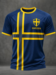 Herren T-Shirt mit schwedischem Fußball-Aufdruck, kurzärmelig, leger