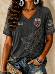 Norwegen Fußball T-Shirts mit V-Ausschnitt für Damen