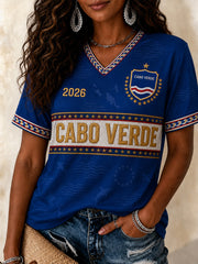 Damen T-Shirt mit V-Ausschnitt und Fußball-Print für Fans