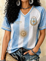 Damen Argentinien Fußball T-Shirt mit V-Ausschnitt