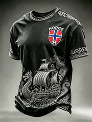 Herren Wikingerschiff über Wellen Norwegen Fußball Celtic Print Kurzarm-T-Shirt
