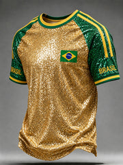 Herren Brasilien Fußball Fan Geschenk Bedrucktes Kurzarm-T-Shirt