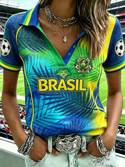 Damen Fußball Element Pflanzen Print Casual Sport Polo T-Shirt
