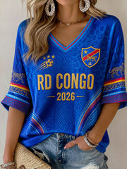 Damen-Fußball-Waffel-T-Shirt Demokratische Republik Kongo 2026