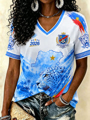 Damen V-Neck T-Shirts Demokratische Republik Kongo Fußball