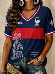 Französische Fußball-V-Neck-T-Shirts für Damen