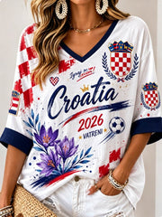 Damen-T-Shirt mit V-Ausschnitt und halblangen Ärmeln