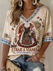 Damen Festas d'Agonia Portugal Kunst bedrucktes Leinen-T-Shirt