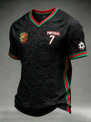 Herren Fußball Element Color-Blocking Design Lässiges V-Ausschnitt T-Shirt