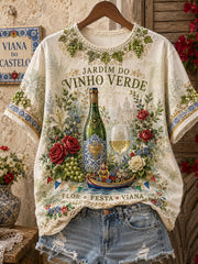 Damen T-Shirt aus Leinen mit Kunstdruck Festas d'Agonia Portugal